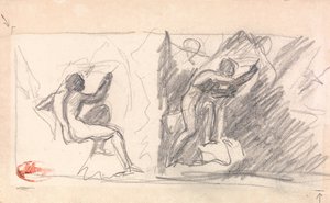 Two Sketches: Seated Male Nude, Rear View; Standing Figure, Gesticulating